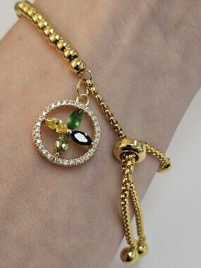 NEW Multicolor Crystal Halo Charm Gold Slider Bracelet Handmade